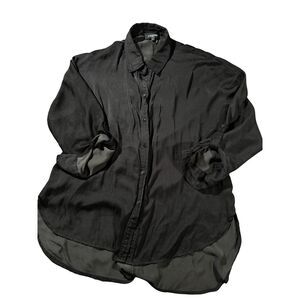 Comme USA Black High-Low Hem Button Down Blouse Roll Tab Sleeve Lg